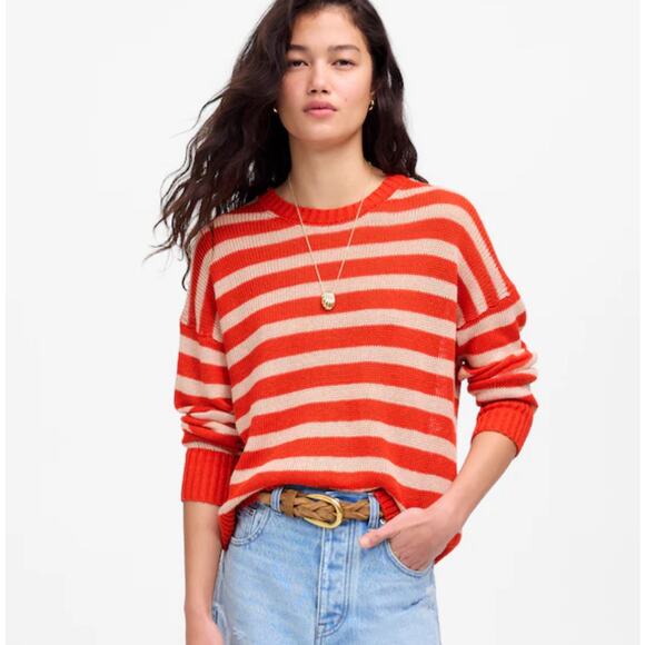 NWT Madewell Linen Drop-Shoulder Sweater In Bright Flame...
